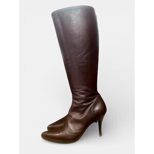 VTG Ferragamo Brown Calfskin Leather Tall Boots Made in Italy US 7
